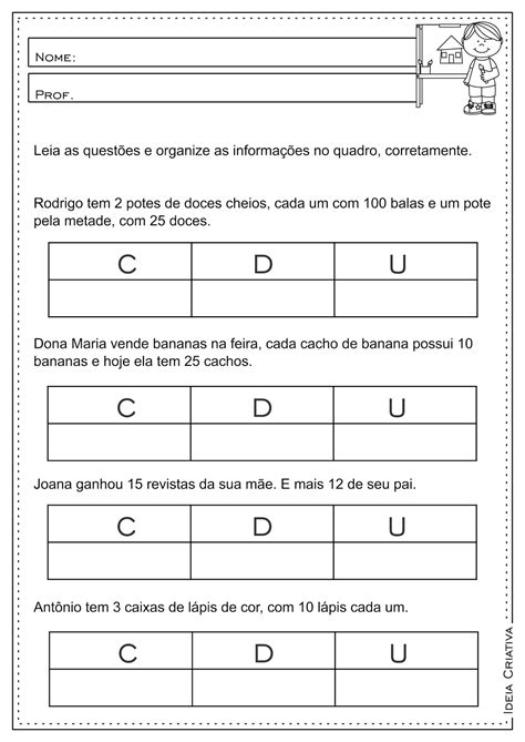 tarefa unidade dezena e centena